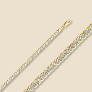 14K Solid Gold 4mm Cuban White Pave Chain Necklace | Elegant Gold Jewelry